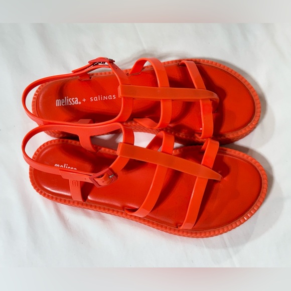 MELISSA + SALINAS  Vibrant orange PVC gladiator sandals size 9 - Picture 8 of 9